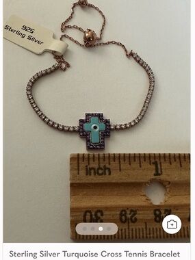 925 silver rose gold evil eye bracelet cross broken but stunning